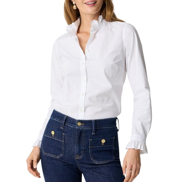 J.Crew Factory Ruffle Button-Up Top in White - Picture 2 of 7
